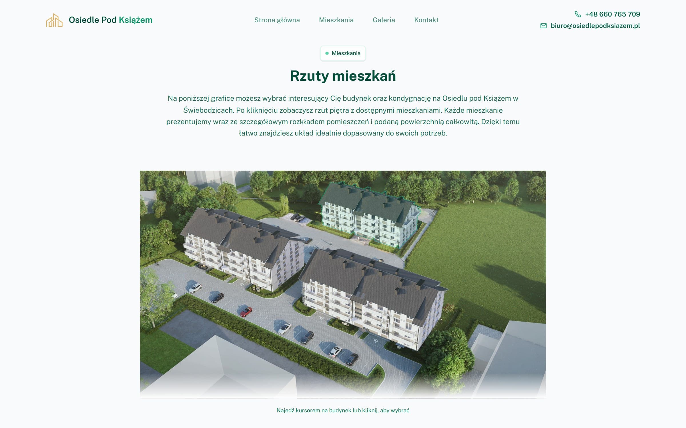 The flat picker — aerial render with Building C outlined and selectable